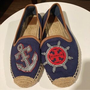TORY BURCH Navy Nautical Espadrilles slip ons  Womens size US 8.5
